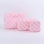 Pink Makeup Bags XL Size Waterproof Nylon Cosmetic Bag with Inner Pocket Check Nylon Zipper Pouch STUFF Sewn On Make Up Bag
