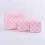 Pink Makeup Bags XL Size Waterproof Nylon Cosmetic Bag with Inner Pocket Check Nylon Zipper Pouch STUFF Sewn On Make Up Bag
