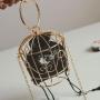Custom unique design 2024 round ring bucket bag Fashion Embroidery Metal Iron Ring Birdcage Handbag Shoulder Metal Crossbody Bag