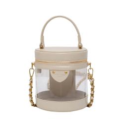 Hot sale women chain transparent bucket bag fashion designer clear PVC hand bag for women