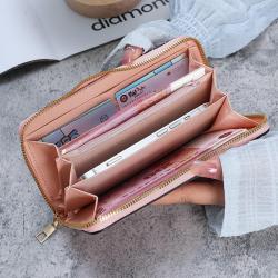 Hot Selling fashion clutch bag luxury money clip factory wholesale print long zipper solid color women's wallet purse woman