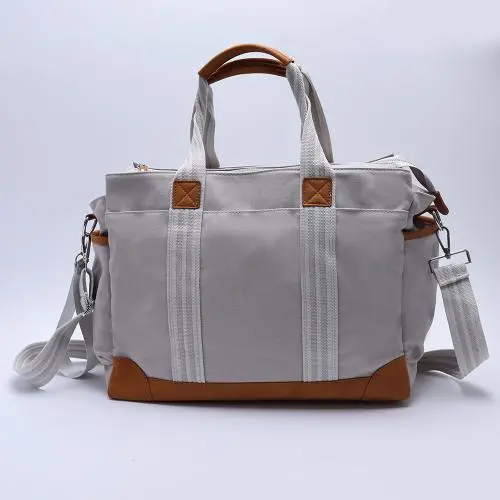 Stock Large Capacity Long Shoulder Belt Cross-body Canvas Tote Mommy Bag with Changing Mat 2 Stroller Strap Baby Diaper Bags