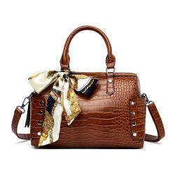 2024 Custom Crocodile Boston Bags Handbags For Fashion Women With Rivets Scarf Design