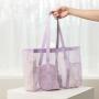 HR480 Women's One Shoulder Travel Bag Mesh Beach Leisure Swimming Fitness Tote Bag Clothes Hollow out Portable Shopping Bag