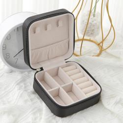 SN045 Custom Logo Printed Small Travel Jewelry Box Popular Gift Leather Ring Earring Necklace Boxes Creative Storage Case