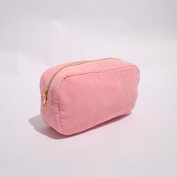 RTS Stock Corduroy Portable Personalized Chenille Glitter Patches Custom Women Girls  Wholesale Travel Makeup Small Cosmetic Bag