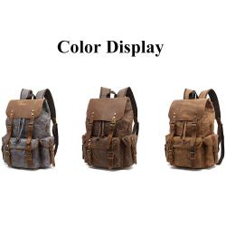 Droshipping Retro Style Brown Leather Backpack Bag Men's Genuine Leather Canvas Laptop Backpack For Travel Fashion backpack