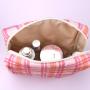Custom Logo Printing Check Cotton Zipper Travel Portable Cosmetic Brush Makeup Bag Luxury Satin Cosmetic Pouch