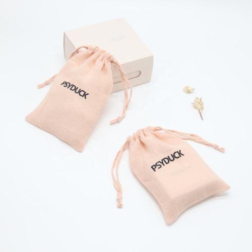 Promotion Gauze Cotton Gift Packaging Makeup Cosmetic Bag Natural Gauze Drawstring Cotton Cosmetic Pouch
