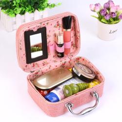 Custom Logo Luxury Zip Pouch PU Nylon Pink Makeup And Cosmetic Bags