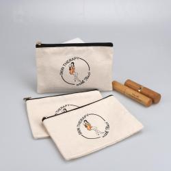 Custom Design Logo Printing Canvas Cosmetic Zipper Bag Natural Travel Bag Cotton Canvas Pen Makeup Cosmetic Pouch