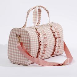 2021 Brand New Designer Large Capacity With Compartment Check Foldable Women Cotton Ruffle Duffel Bag