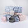 Keymay RTS Girls Cute Small Portable Cosmetic Storage Zipper Fabric Pouch Fall Winter Plaid Makeup Bag Tweed Cosmetic Bag Women