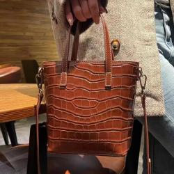 Luxury Ladies Casual Handbags Women'S Embossed Crocodile Genuine Cowhide Leather Tote Bucket Crossbody Shoulder Bag Purses