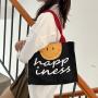 2024 New Design College Student Shoulder Bag Leisure Smiling Face Letter Print Large Capacity Canvas Tote Bag