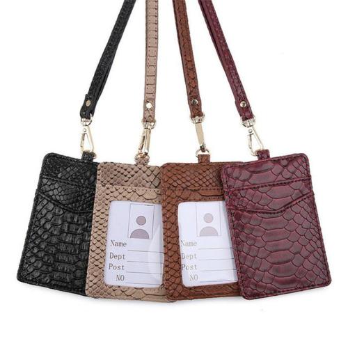 Custom Logo Ins Hot Sales Snake Skin Print Pu Leather Work School ID Card Nurse Badge Holder with Retractable Lanyard