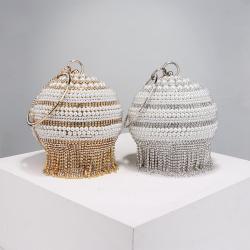 Fashion rhinestone wedding bridal bling diamond banquet party clutch bag handbags round ball tassels evening bags bulk wholesale
