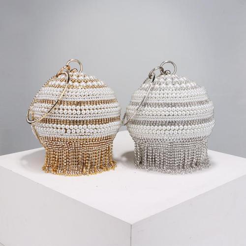 Fashion rhinestone wedding bridal bling diamond banquet party clutch bag handbags round ball tassels evening bags bulk wholesale