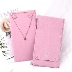 Custom Gold Stamping Microfiber Jewelry Display Luxury Suede Microfiber Necklace Earring Jewelry Pouch With Insert Card Pad