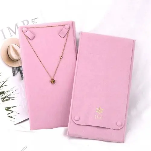 Custom Gold Stamping Microfiber Jewelry Display Luxury Suede Microfiber Necklace Earring Jewelry Pouch With Insert Card Pad