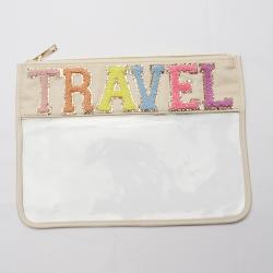 Custom Logo Cosmetic Bag Flat Transparent Patch Letters Makeup Clear Pouch With Zipper Nylon Zipper Pouch