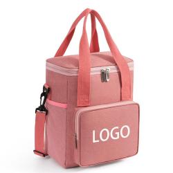 customized fashion pink portable soft camping cooler tote bag with pocket work thermal insulated lunch bags with logo