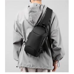 HR154 Hot Sale Simple Men's Nylon Lock Bag USB Charge Vertical Square Shape Travel Chest Bag Fashion Shoulder Messenger Bag