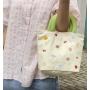 ZF037 New Handbag Canvas Bag Female Students Children Cute Color Lunch Bag Blocking Cotton Embroidery Hand Carry Small Cloth Bag