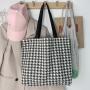 Large Capacity Retro Houndstooth Pattern Canvas Shoulder Bag Portable Shopping Bag Custom Logo Female Handbag Autumn-Winter