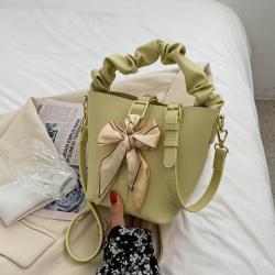Summer Pure Handbag Women Bucket Bag Purses Women Bucket Crossbody Bucket Bag Leather With Bow Scarf