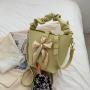 Summer Pure Handbag Women Bucket Bag Purses Women Bucket Crossbody Bucket Bag Leather With Bow Scarf