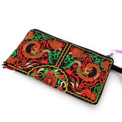 ZR778 Women's Clutch Bags Ethnic Style Embroidery Wallet Long Handbag Cloth Zipper Coins Wallet Purse Stylish Mobile Phone Bag