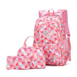 KBW674 Three-piece Children Schoolbag Girls Nylon Camouflage Junior High and High School Backpack Lightweight Shoulder Bag