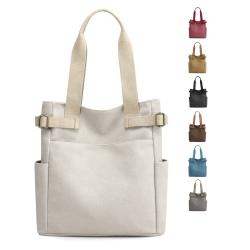 Hot New Products China Suppliers Leisure Canvas Tote Shoulder Bag Recycled Shopping Bag Portable Handbag With Zipper And Pockets