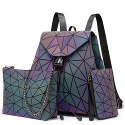 Wholesale Custom Holographic Reflective Bag Wallet Clutch Set Geometric Luminous Purses and Handbags Backpack for Women