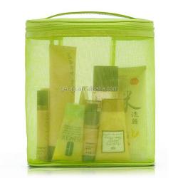 China Factory Wholesale Custom Portable Nylon Mesh Zipper Style Round Cosmetic Bag
