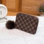 Lady's Fashion Printed Wallet Portable Single Handle Purse with Chains Decoration Short and Stylish Welfare Bag with Fur Ball