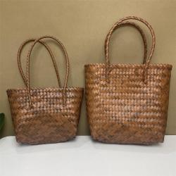 ZWY345 Faux Rattan Ladies Handmade Woven Bag Long Shoulder Vintage Vegetable Basket Bag Wholesale Casual PVC Shopping Tote Bag