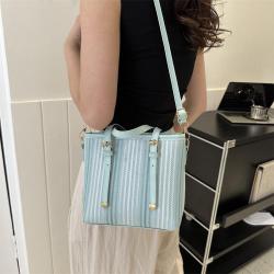 HR671 New Fashion Women's Handbag One Shoulder Special Women's Tote Bag PU Casual Striped Sewing Thread Bucket Crossbody Bag