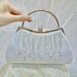 New design ladies dress bag satin wedding bags women's bag custom evening clutch handbag rhinestone tassels handbags