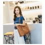 OEM1002  Women Handbag New Fashion Design Shoulder Bag with Tassel PU Leather Solid Large Tote for Shopping Storage Bag