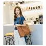 OEM1002  Women Handbag New Fashion Design Shoulder Bag with Tassel PU Leather Solid Large Tote for Shopping Storage Bag