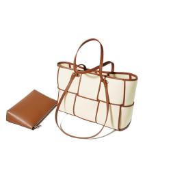 2024 Custom Handmade Woven Canvas Tote Bag For Women Luxury With Genuine Leather Purse
