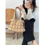 2024 Autumn female pleated cotton jacket bag Ms. South Korean Tote bag large capacity  soft plaid nylon women's shoulder bags