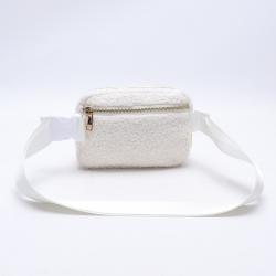 Keymay New Design Rts Stock Plastic Buckle Teddy Sherpa Crossbody Bag Interior Mesh Pocket Everywhere Fanny Pack Fleece Belt Bag