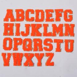 Stock Hot Pink with Glitter English Letter A-Z Iron On Adhesive Repair Alphabet Sewing Appliques Clothing Chenille Patch