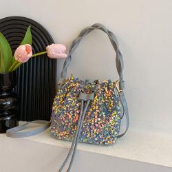 New design crossbody bucket bag with women's drawstring pleated portable sequin ladies shoulder bags handbags for women luxury