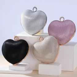 New arrival glitter fabric shiny modern wedding clutches purse heart bag handbag evening bag for wholesale