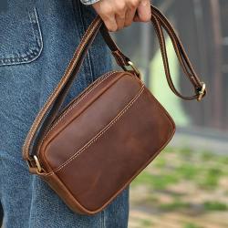 High Quality Men's handbags crossbody shoulder bag vintage crazy horse genuine leather bags brown retro cow leather bags men