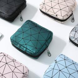 Portable Multifunctional PU Leather Women Menstrual Rhombus Sanitary Napkin Organizer Pouch Diamond Cosmetic Bag